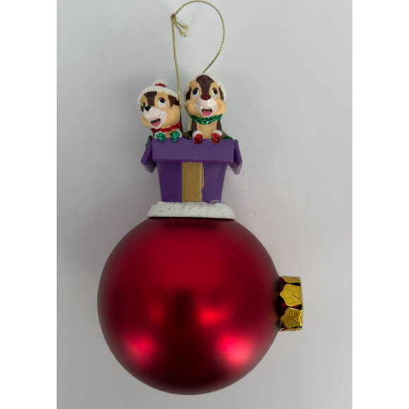 Disney Chip & Dale in Gift Box Red Ball Ornament – Christmas Holiday Decoration - Picture 7 of 12